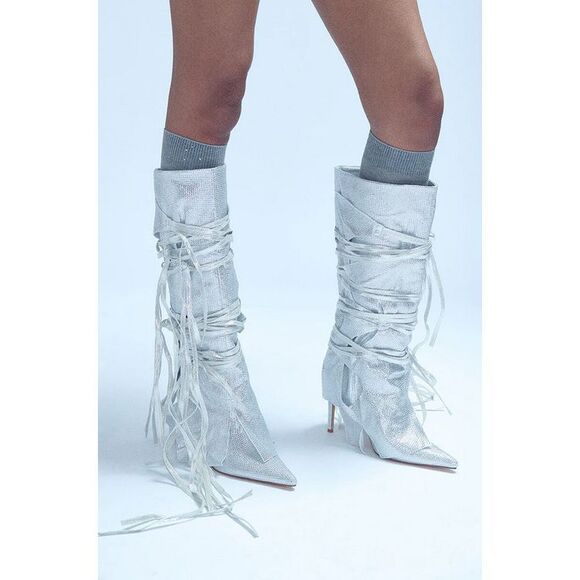 AZALEA WANG Silver Stilleto Style Point Toe Cowboy Western Shoes sz 10 $150 - Picture 12 of 12